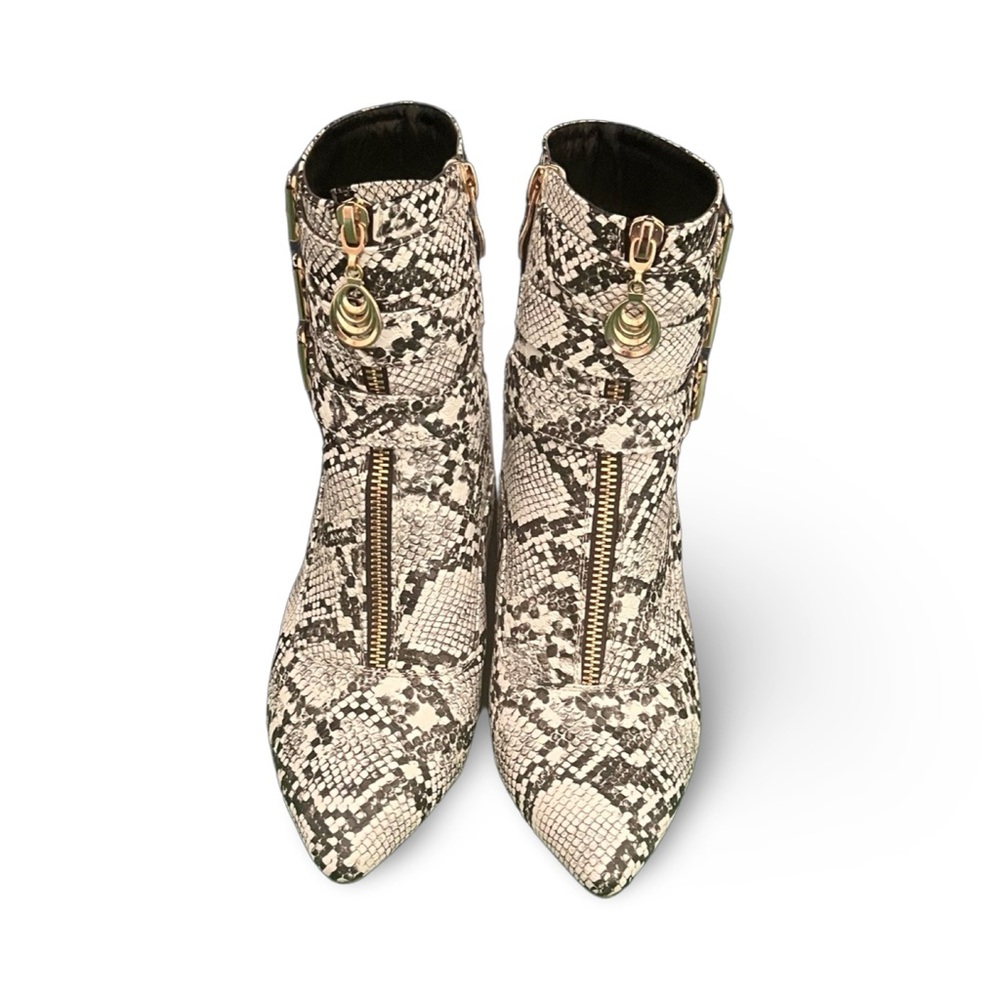 IDIFU Women’s Snakeskin Buckle Strap Ankle Booty